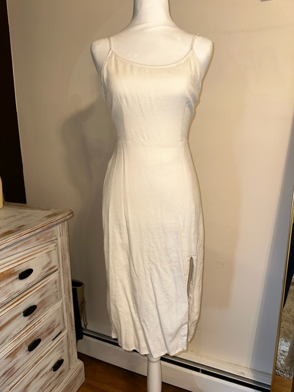 Women's white linen Dress with Side Slit